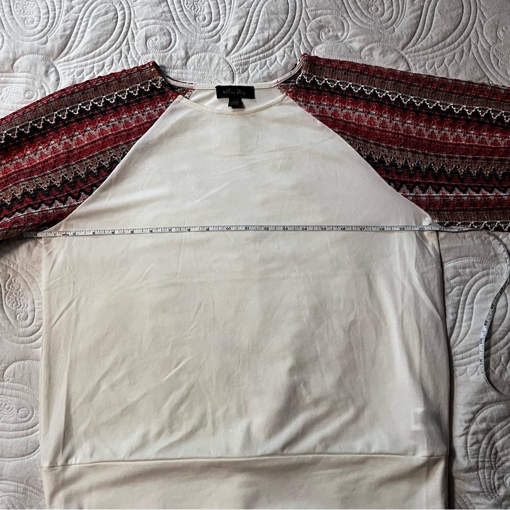 Melissa Paige Cream Sweatshirt with Red Graphic Sleeves